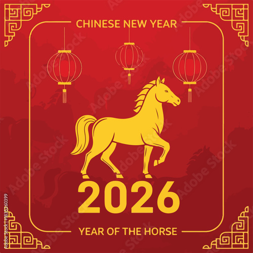 2026 Chinese New Year of the Horse celebration with traditional lanterns and auspicious symbols