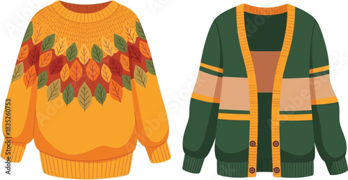 Two stylish knitted sweaters and cardigans for fall and winter fashion