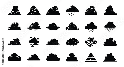 Collection of black silhouette cloud icon set