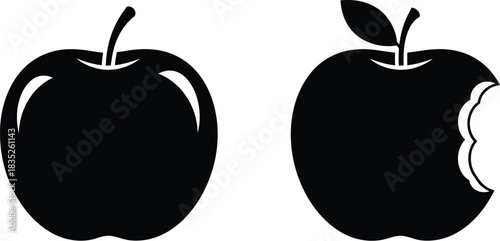 Apple silhouette set whole apple and apple with a bite taken out