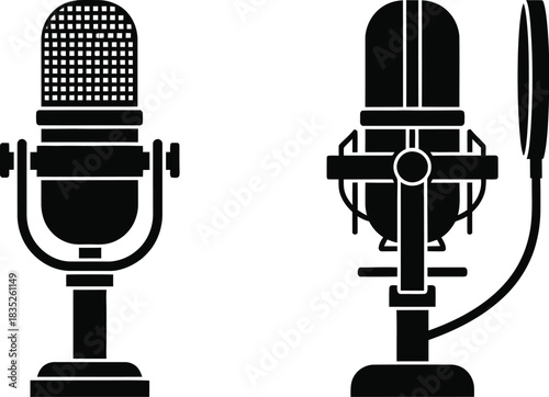 Vintage microphones vector illustration retro audio equipment for podcast recording