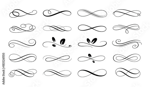 Decorative Swirl Elements. Intricate Ornamental Flourish Vector Designs for Borders and Accents