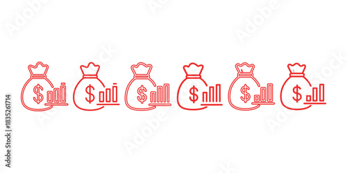 Money Bag with Graph Icon Set for Financial Growth and Investment Performance Tracking