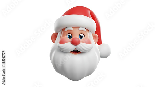 3d render of santa claus head with white beard isolated on transparent background