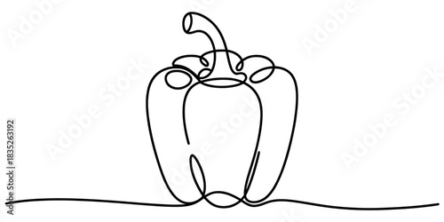 Single line art drawing of a fresh bell pepper, a healthy vegetarian food ingredient, minimalist vegetable illustration on a white background design Vector, illustration