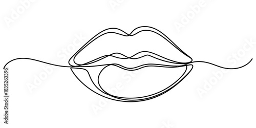 Continuous one line drawing of human lips. minimalist aesthetic doodle sketch portraying beauty, speech, and fashion, isolated on a clean white background Vector, illustration