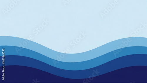 Abstract Water Waves Background with Layered Blue Curves and Light Sky Copy Space