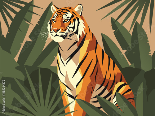 Majestic Tiger Roaming Through Lush Green Jungle Foliage, A Symbol of Strength and Wilderness