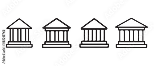 Four outlined classical building icons representing finance and law.