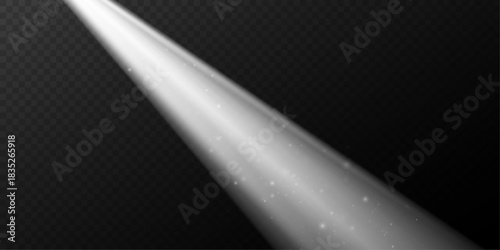 Fine Dust Particles in Directional Volumetric Beam on Transparent Backdrop.