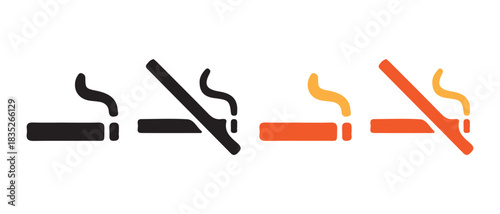 Smoking and no smoking warning icons, public health symbols.