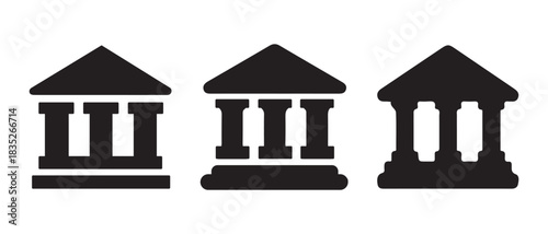 Bank building icons set. financial institution, courthouse, government.