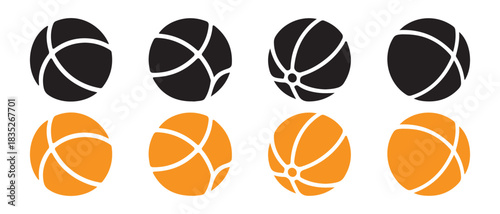 Sport balls set vector illustration with black and orange icons.