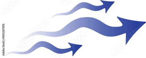Flowy curved arrows in gradient blue color - wind, flow, motion arrows - transparent background for design sheets, process flows etc	