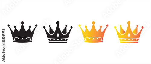 Collection of elegant crown icons representing royalty and success.