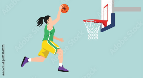 A female basketball player in action preparing to shoot the ball