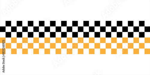 Race checker flag seamless pattern. Black yellow and white rally texture. Checkerboard finish f1 design pattern. Inclined lines. Vector Illustration