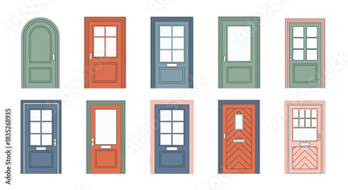 A collection of colorful cartoon doors in various styles and designs