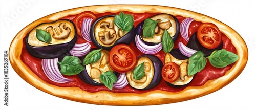 Fototapeta Naklejka Na Ścianę i Meble -  Savor a Colorful Vegetarian Pizza Delight
