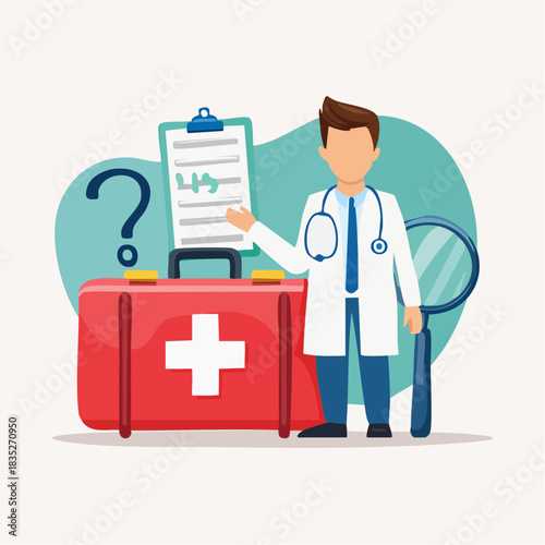 Medical Doctor with First Aid Kit Vector Illustration