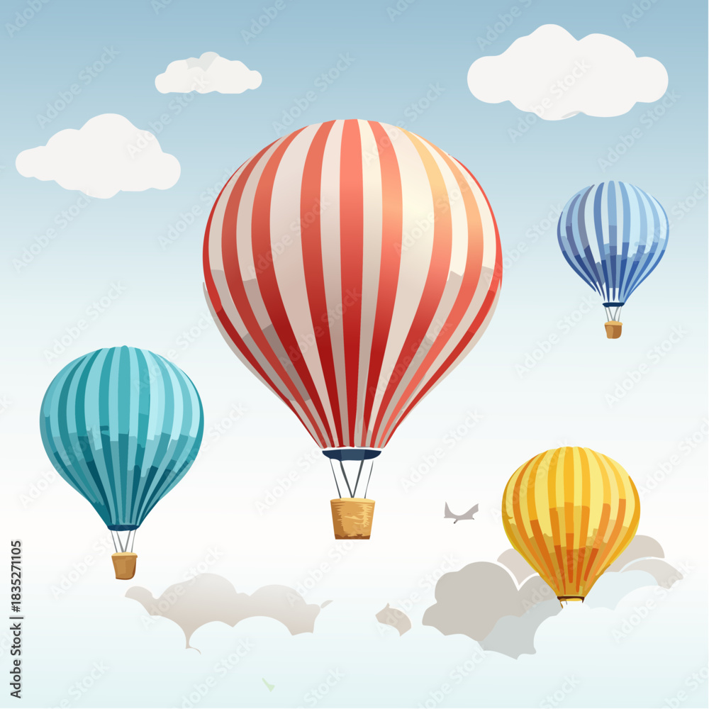 Obraz premium Hot Air Balloons in Sky Vector Illustration