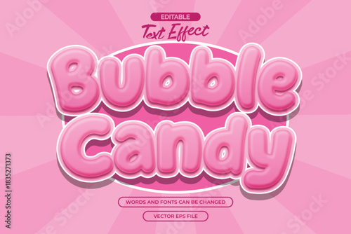 Bubble candy editable text effect with cute pink text style