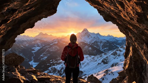 Cave View - A Hikers Perspective on Mountain Majesty at Sunset.