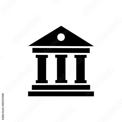 Iconic Bank Building Symbol with Classical Columns and Triangle Roof