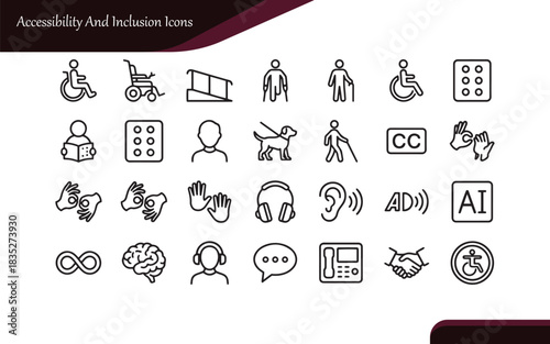 Accessibility & Inclusion Line Icons | Disability, Handicap, Braille, Sign Language Vector Set