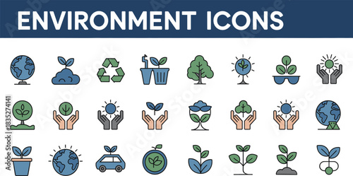 environment icons, eco-friendly symbols, sustainability graphics, green energy, nature protection, recycling, plant growth, Earth care, clean energy,
