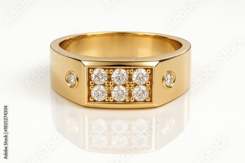 Gold Men’s Diamond Ring, Luxury Jewelry on White Background