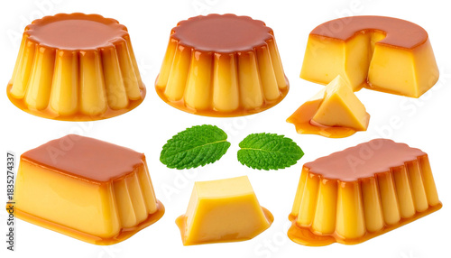 Delicious Flan Pudding Dessert Collection on Transparent Background, Perfect for Food Designs