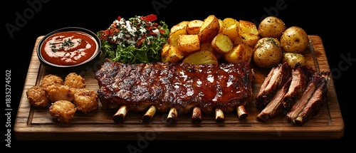 Fototapeta Naklejka Na Ścianę i Meble -  Gourmet meat platter with fried delicacies