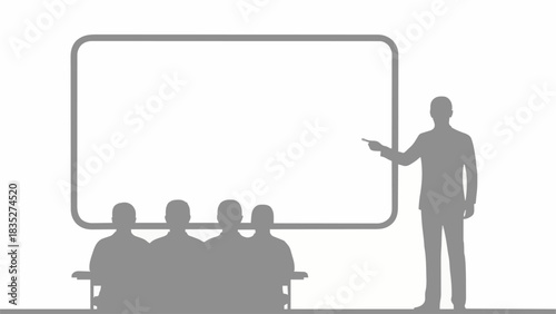Silhouette of a presenter pointing at a whiteboard