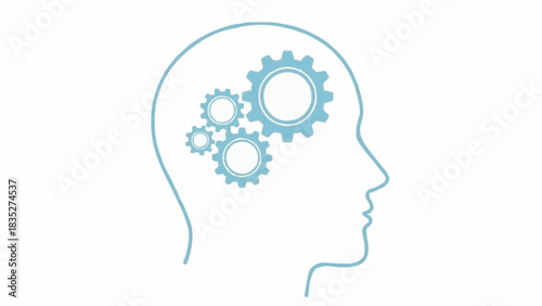 Human head with gears inside, representing thinking