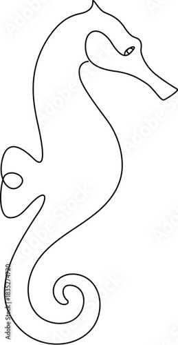 Minimalist Sea Horse Outline Continuous Line Drawing