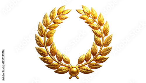 Golden Laurel Wreath Emblem of Victory and Achievement on Isolated White Background
