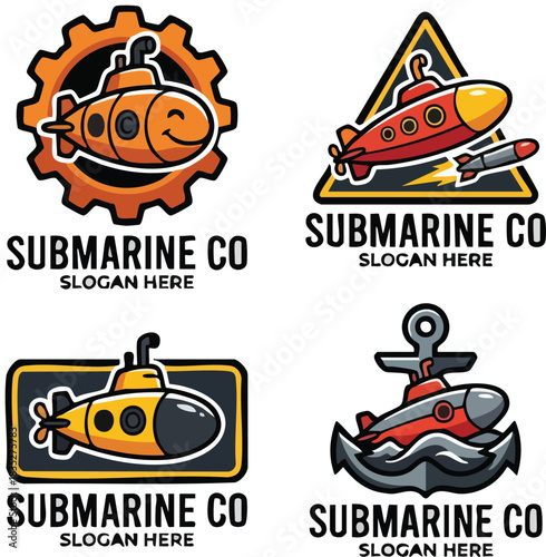 Set vector illustration of a submarine 