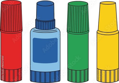 Colorful markers illustration red blue green and yellow art supplies