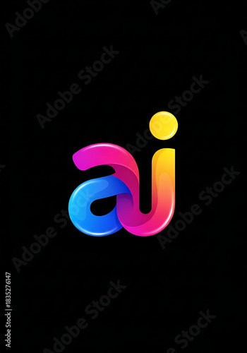 Colorful gradient AI logo on black background