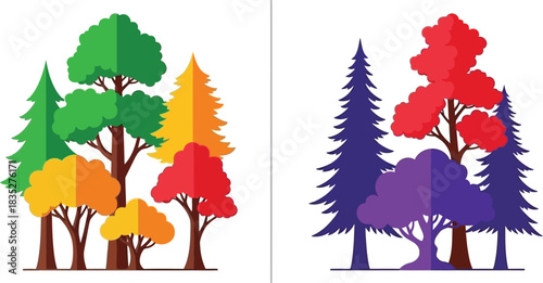 Colorful forest trees vector illustration in flat design style