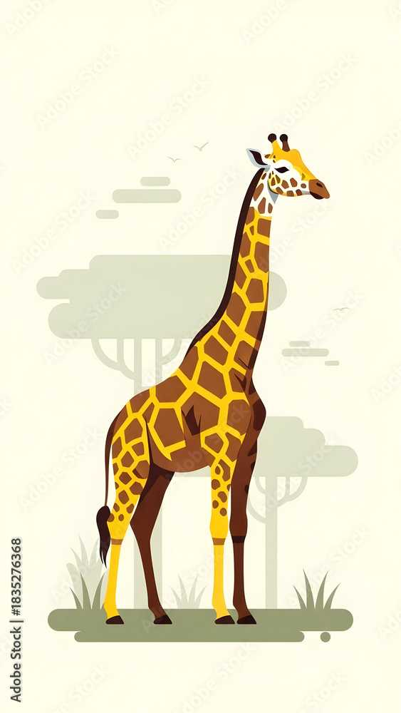 Fototapeta premium Stylized Giraffe Illustration Standing in African Savanna Landscape