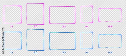 Modern Electric Neon Frame Rounded Corner Vector Collection.Cyber Style Borders for UI, Video Stream, and Digital Content.