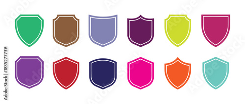 colorful Shield Icon Set -protect shield, Black Shield vector design, Vector security shield badge. Shield and Badge Shapes