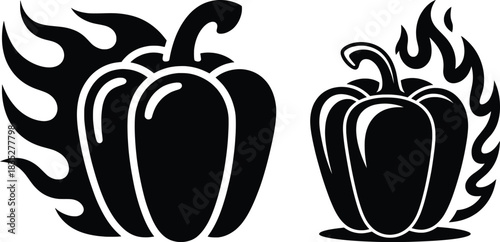 Spicy Pepper Flame Icons Vector Illustration.