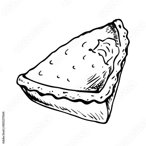 Hand drawn sketch of a delicious slice of fruit pie dessert.