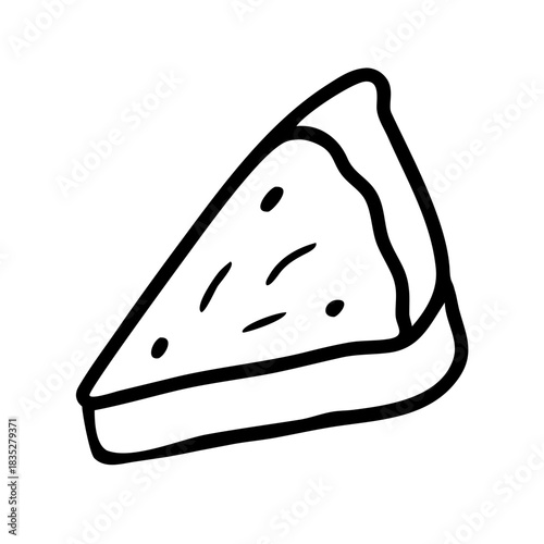 Hand drawn doodle art illustration of a sweet triangular pie slice.