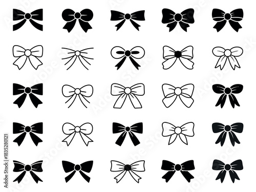 Bow Tie Vector Shapes. Minimalist Black and White Decorative Designs