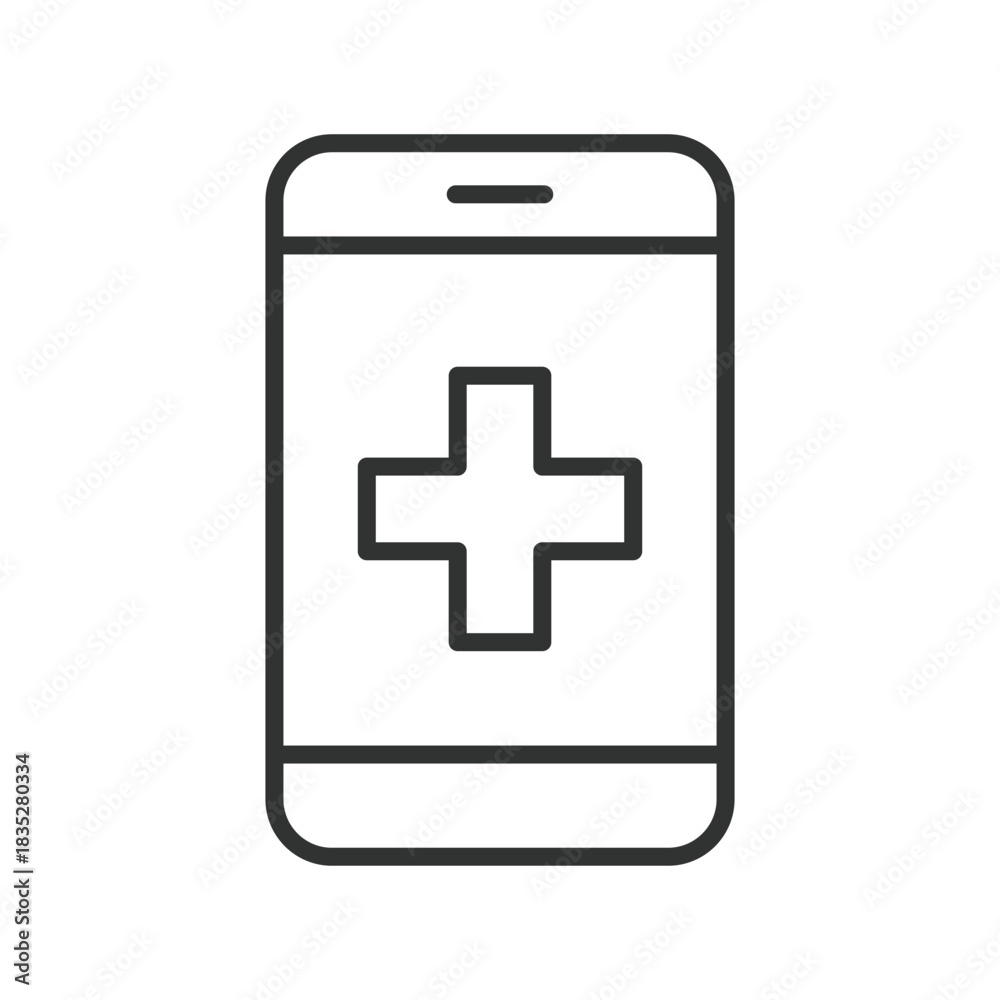 Fototapeta premium E medicine, icon in line design. e medicine, digital healthcare, mobile medicine on white background vector. E medicine editable stroke icon