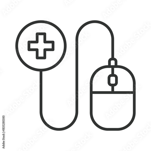 Online medicine, icon in line design. online medicine, digital healthcare, computer mouse on white background vector. Online medicine editable stroke icon
